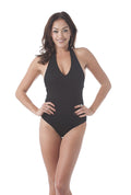 Khanomak Sleeveless deep V neck plunge halter ribbed bodysuit