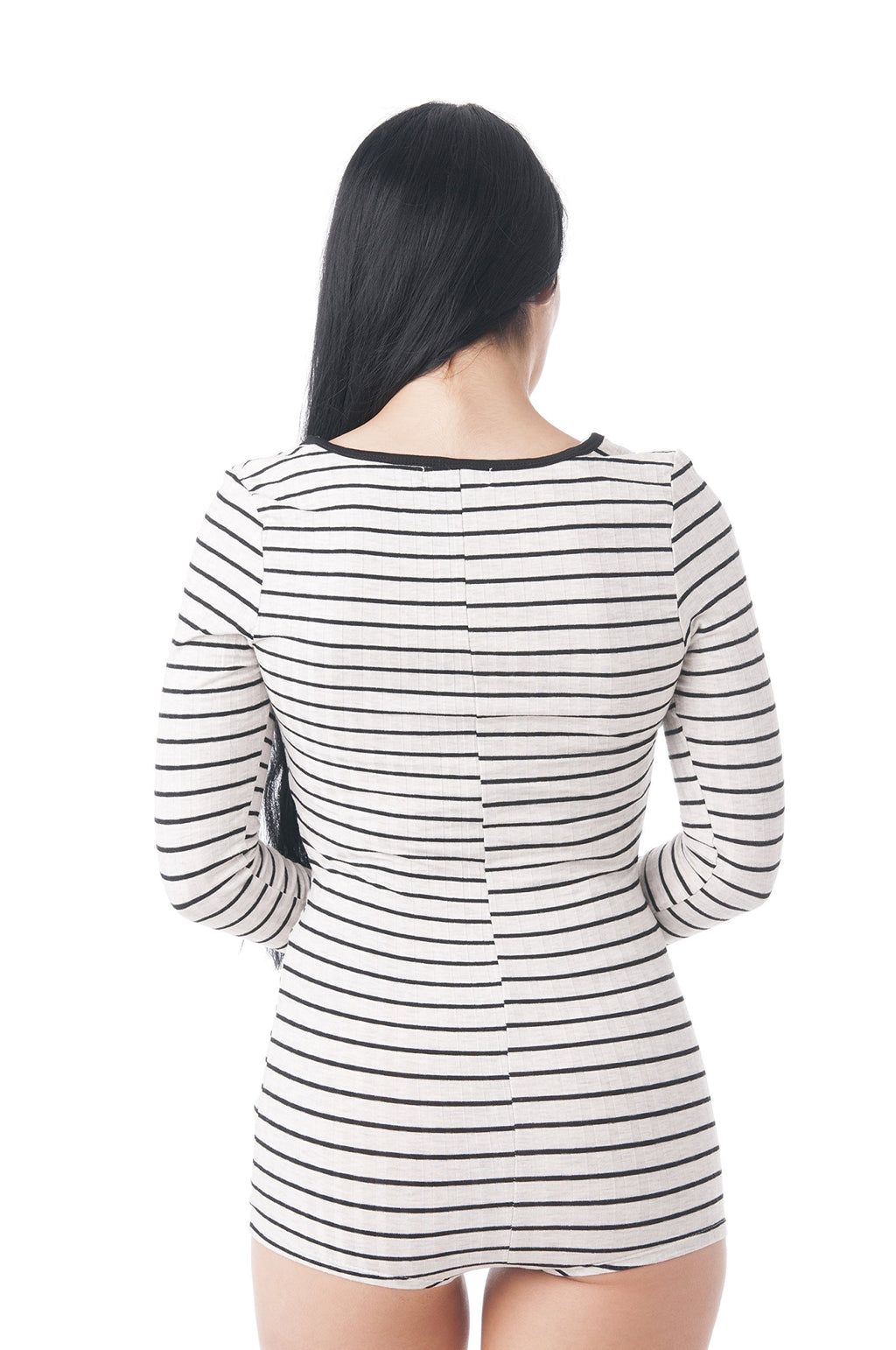Long Sleeve Ribbed Stripe Short Bodysuit
