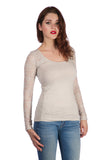 Long sleeve top with lace insert on sleeves and back yoke Plus Size