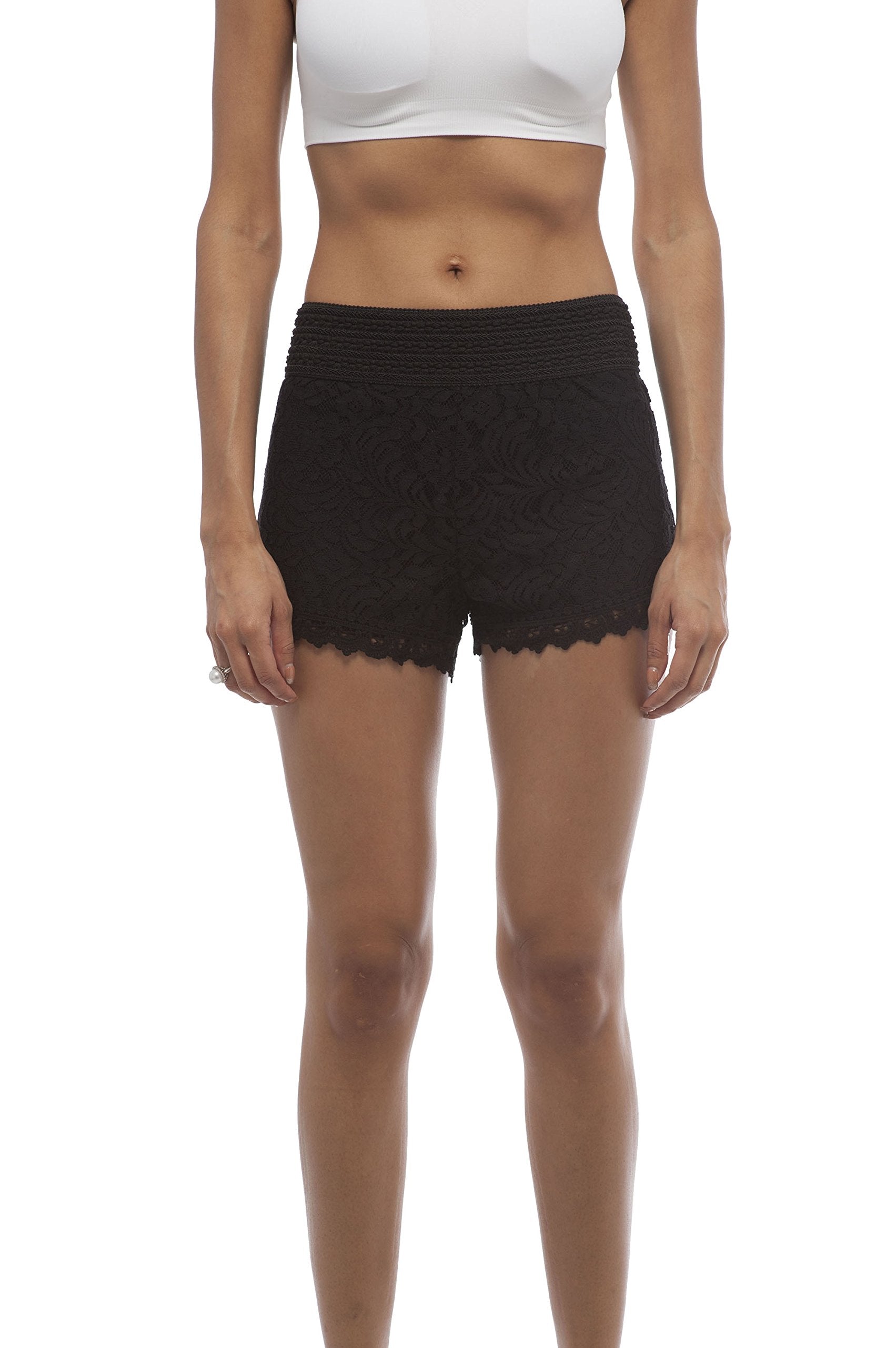 Hollywood Star Fashion Lace Shorts With Lining Contrast And Crochet Trim Elastic Waist