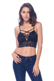 Khanomak Women's Lace Padded Bra lace-up Cutout strappy Style Crop Top