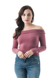 Ruched Off The Shoulder Fold Long Sleeve Plain Crop top