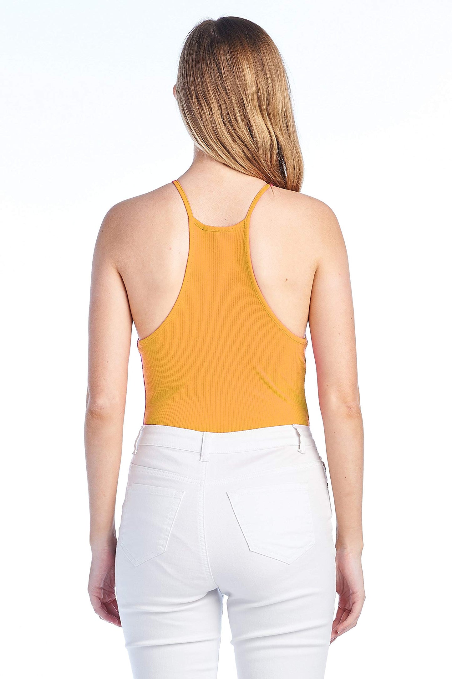 Women's Casual Sleeveless High Neck Racer Back Ribbed Cami Tank Bodysuit