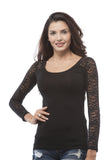 Long sleeve top with lace insert on sleeves and back yoke Plus Size