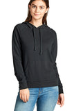 Women Casual Pullover Drawstring Kangaroo Pocket Hooded Sweatshirt Black