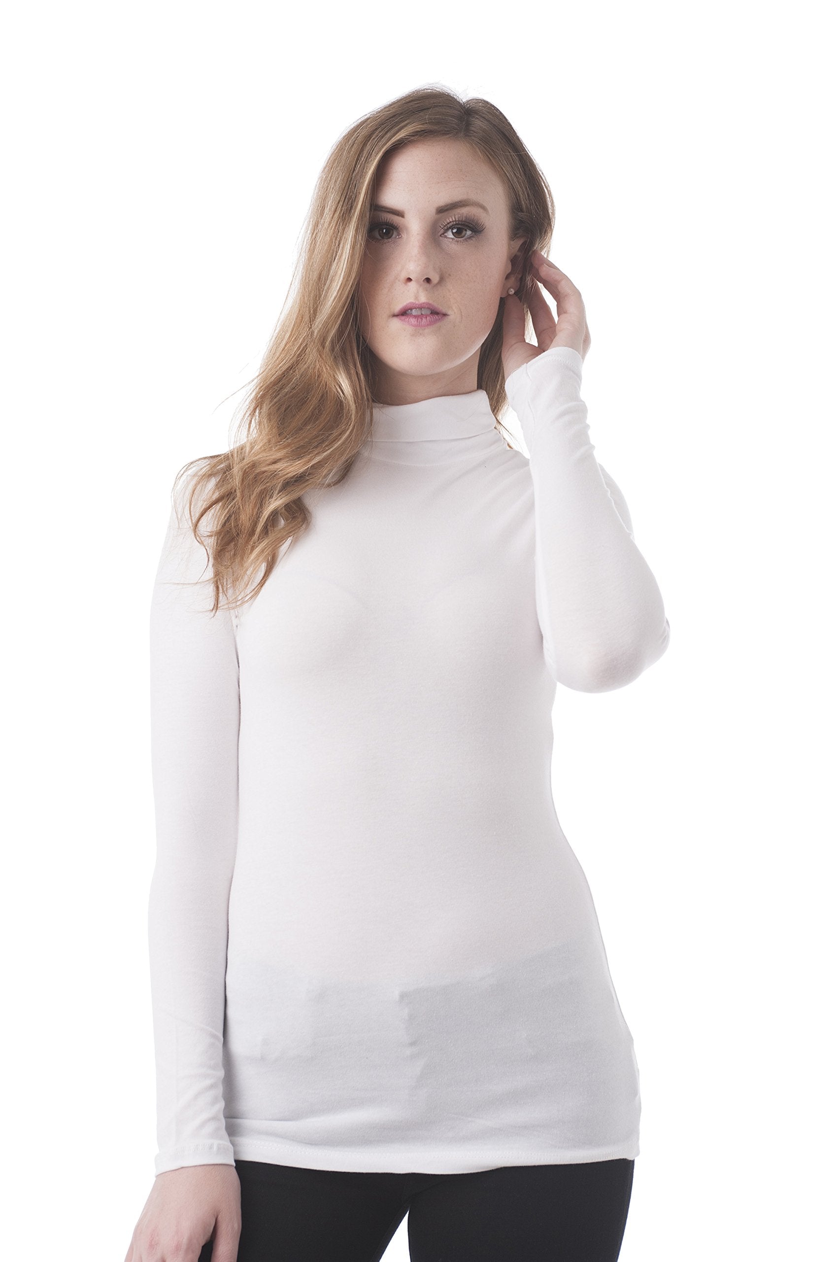 Khanomak Women's Long Sleeve Plain Turtle Neck Top Shirt