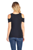 Plain Casual Stretch Short Sleeve Cold Shoulder V Neck Caged Cutout Front Top