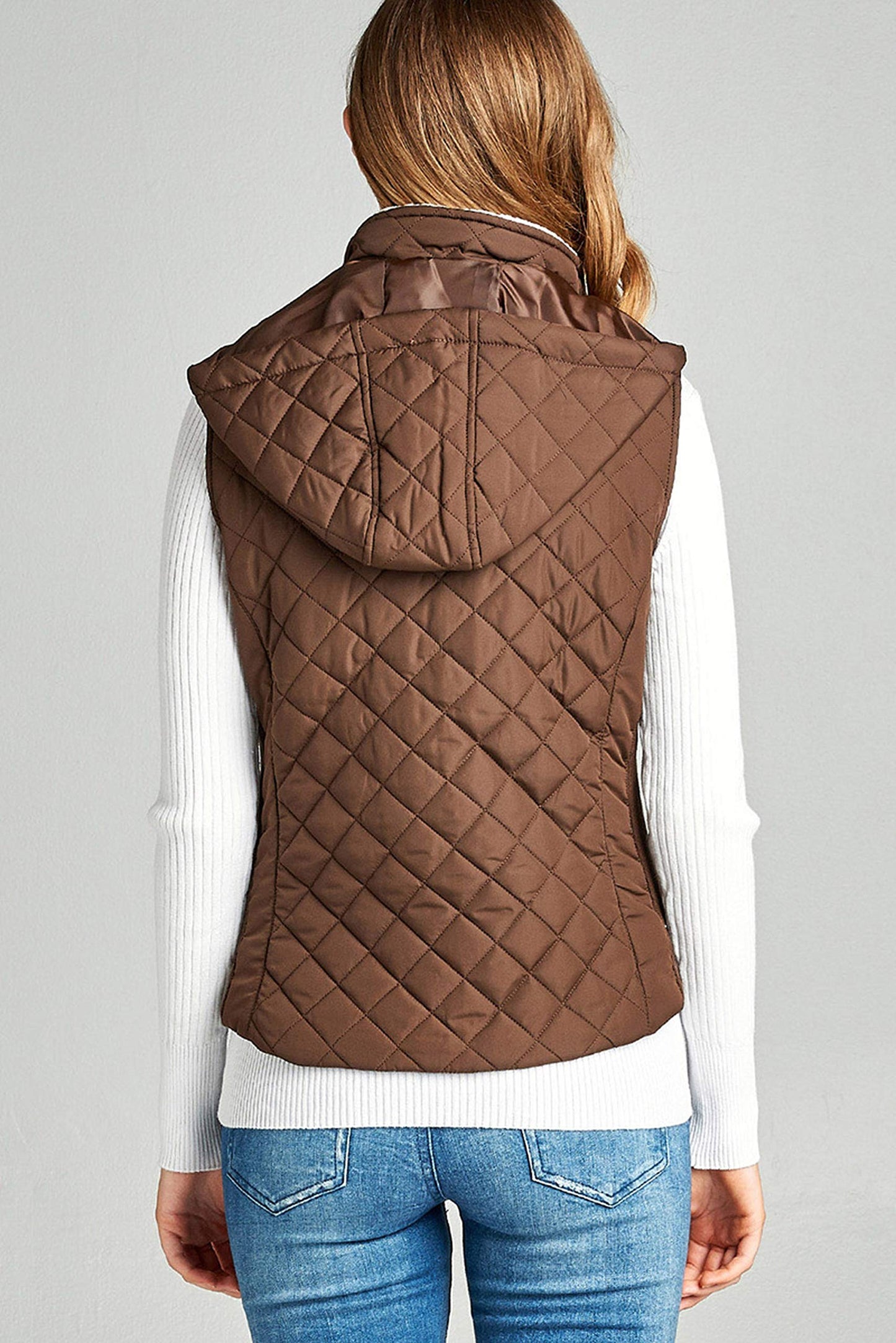 Khanomak Women's Shearling Lined Quilted Padding Hoodie Vest