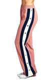 Elastic High Waist Wide Leg Side Split Stripe Contrast Snap-On Buttoned Tearaway Long Chiffon Pants