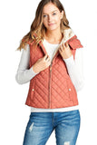 Khanomak Women's Shearling Lined Quilted Padding Hoodie Vest