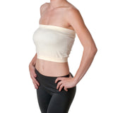 Basic Stretch Layering Seamless Tube Bra Cropped Top Casual Bandeau Juniors (One Size fits All, Ivory)