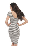 Short Sleeve Scoop Neck Ribbed Stripe Midi Dress