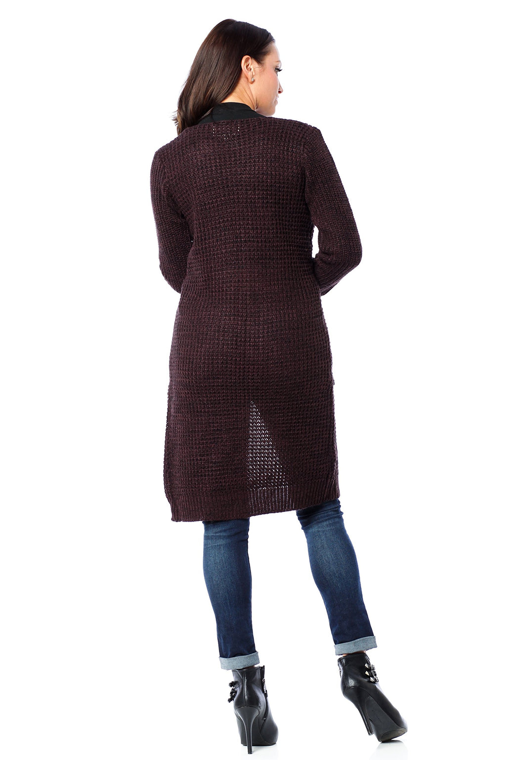 Waffle Knit Long Cardigan Sweater With Pockets