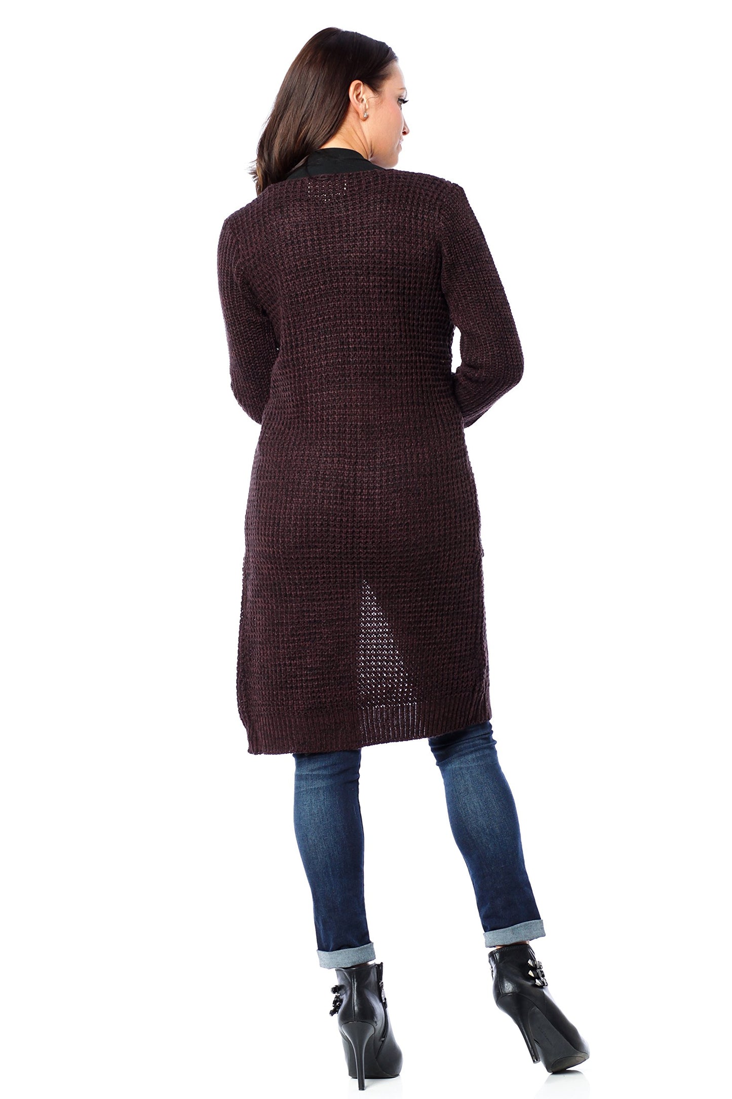 Waffle Knit Long Cardigan Sweater With Pockets
