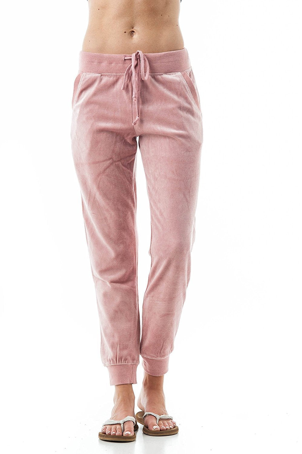 Women's Velvet Velour Drawstring Jogger Pants with Slant Pockets