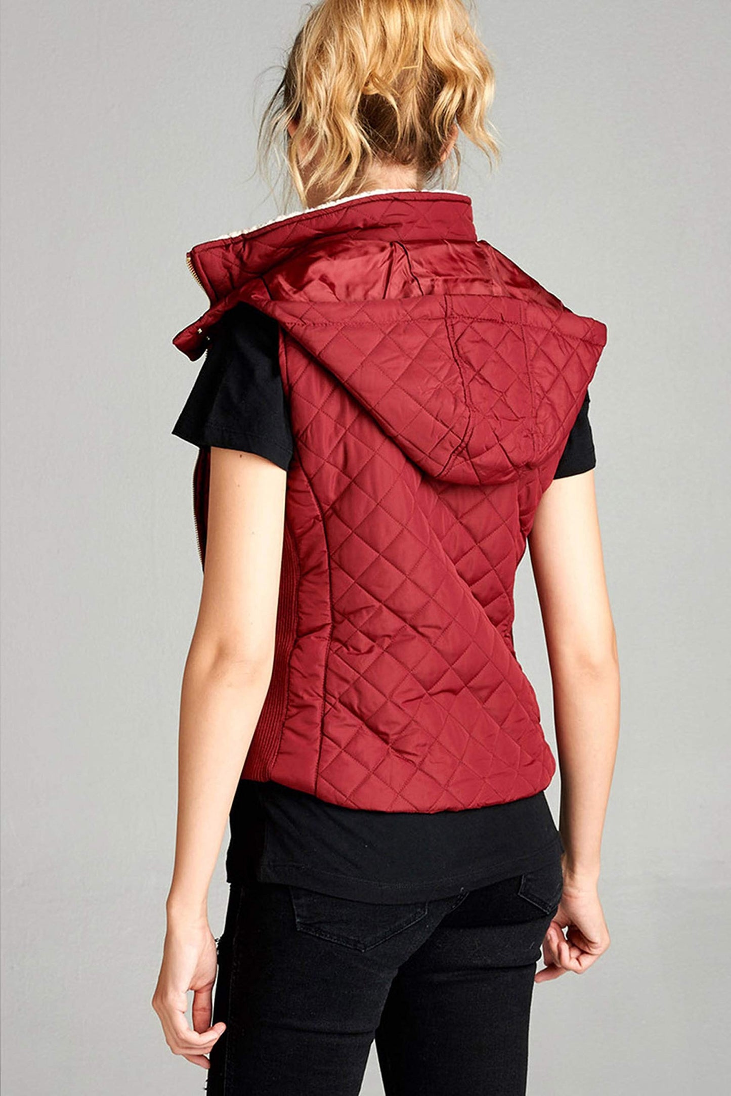Khanomak Women's Shearling Lined Quilted Padding Hoodie Vest