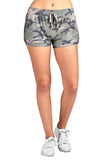 Drawstring Waist Detail All Over Camo Print French Terry Dolphin Hem Shorts