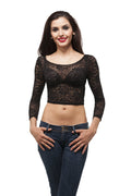 Long Sleeve Stretch Floral Lace Crop top