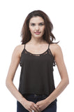 Adjustable spaghetti strap lace trim chiffon top