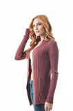 Khanomak Women's Plain Long Ribbed Open Front Long Sleeve Knit Cardigan Sweater