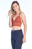 Women's Cami Spaghetti Strap Strappy Deep V Neck Ribbed Crop Top