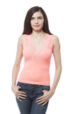 Hollywood Star Fashion Sleeveless Deep V Lace Trim Front And Back Ribbed Sides One Size Top