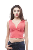Sleeveless Solid V Neck Crop top