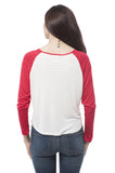 long sleeve colorblock raglan top with scoop neck
