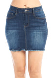 Women's Casual Classic Basic High-Rise Denim Jean Stretch Frayed Hem Body Con Mini Skirt