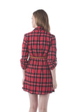 Hollywood Star Fashion 3/4 Roll Up Sleeveplaid Belted Shirt Dress