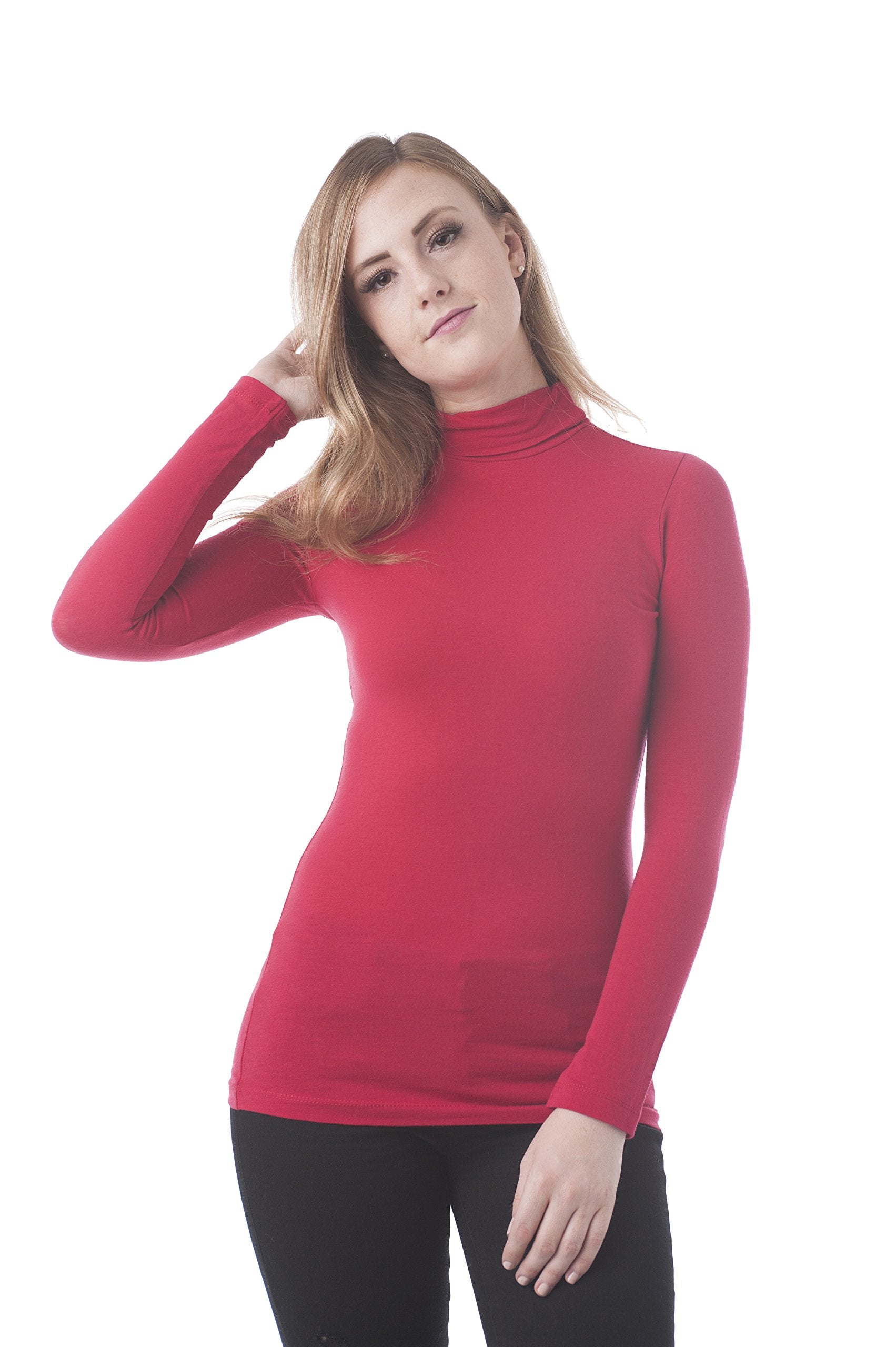 Khanomak Women's Long Sleeve Plain Turtle Neck Top Shirt
