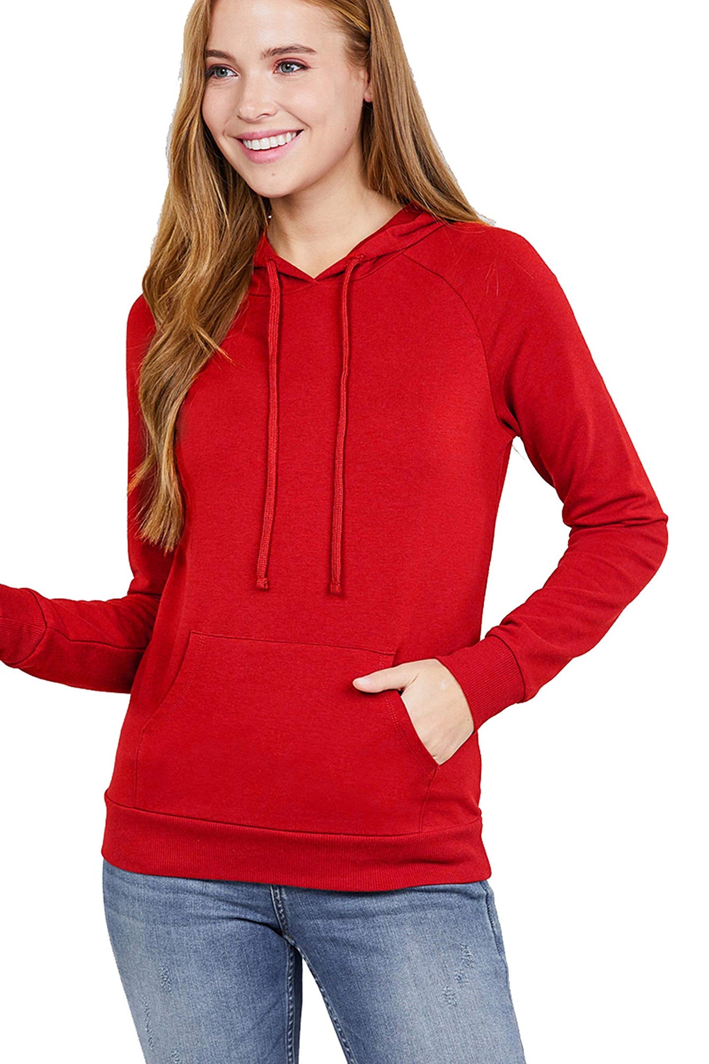 Khanomak Plain Casual Long Sleeve Pullover Drawstring Hoodie Kangaroo Front Pocket Sweatshirt