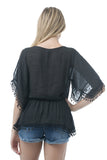 Khanomak Cold Shoulder Chiffon crochet trim Top