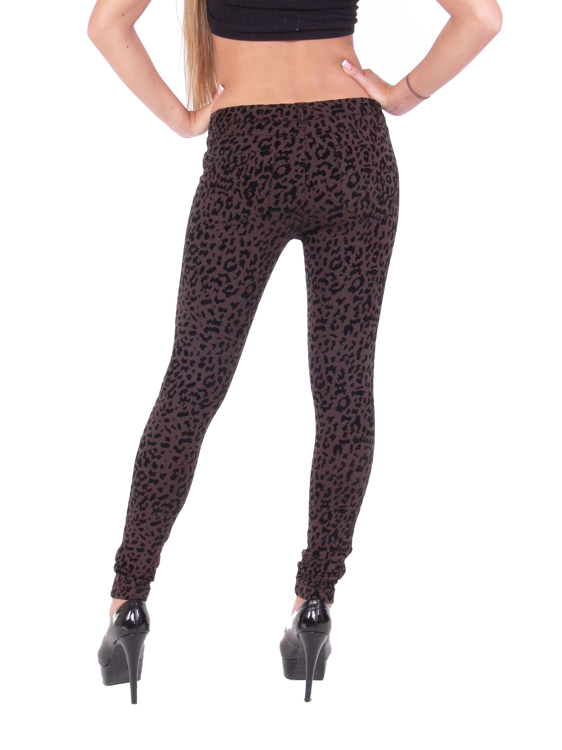 Hollywood Star Fashion Women's Suede Cheetah Print Stretch Casual Pants