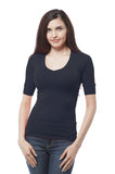 Hollywood Star Fashion Women's Plain Basic Elbow Length Sleeves V Neck Top Fitted Shirt1