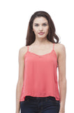 Adjustable spaghetti strap lace trim chiffon top