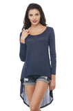 Hollywood Star Fashion Long Sleeve Basic Long Tale Scoop Neck Top