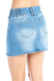 Women's High-Rise Casual Basic 2 Button Front Elastic Waist Denim Jean BodyCon Mini Skirt
