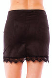 Suede Mini Skirt with Lace Trim