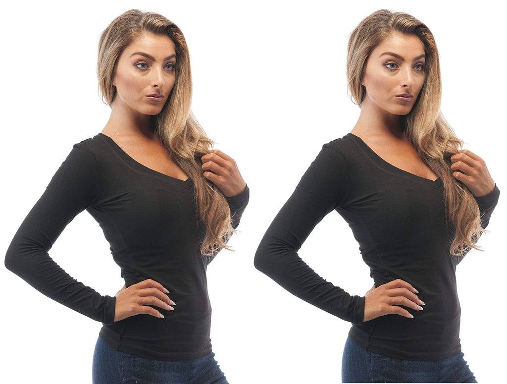 Women's Basic Long Sleeve V Neck T-Shirt Cotton Tee Top