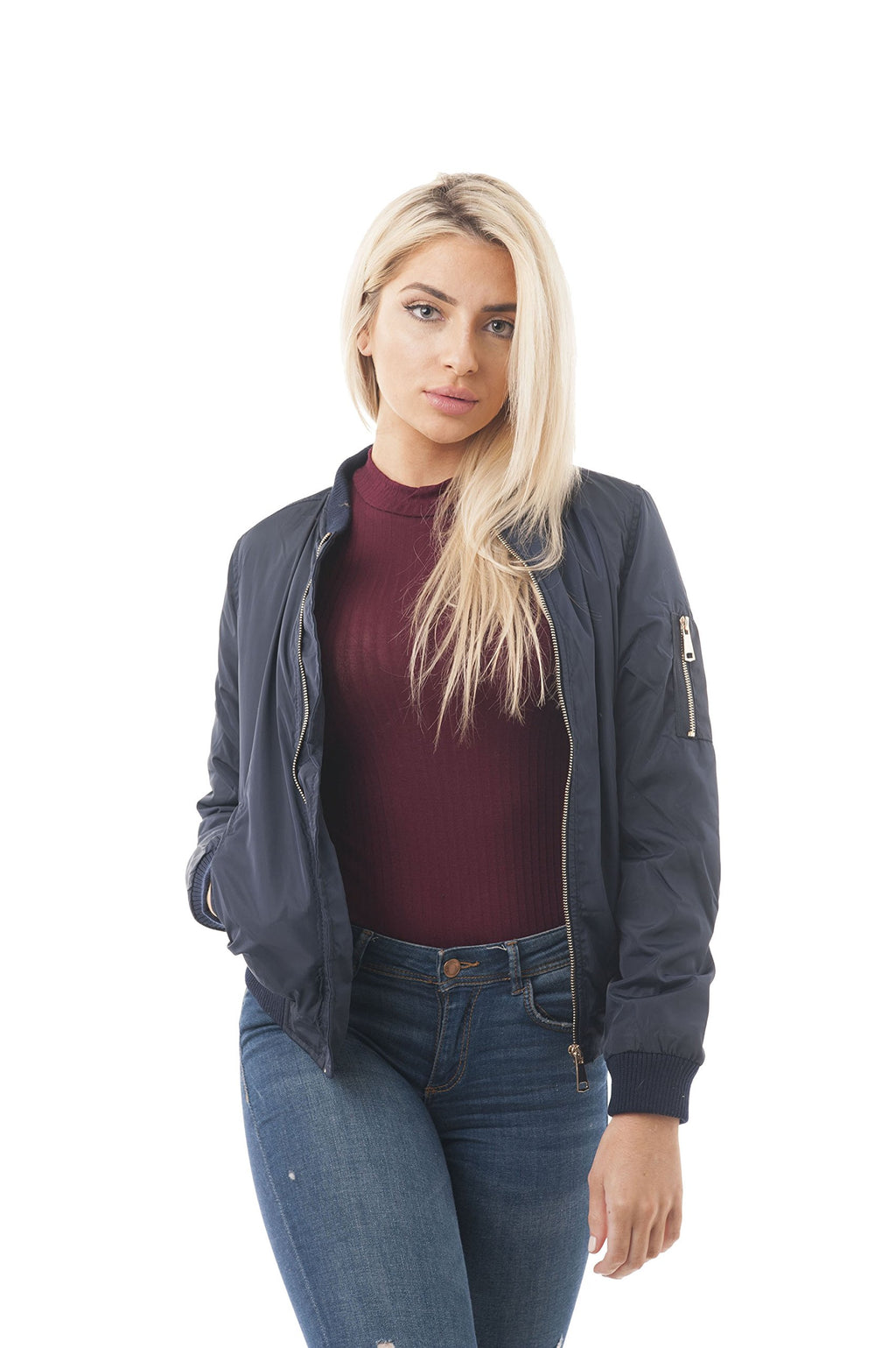 Khanomak Long Sleeve Bomer Jacket with Faux Fur Lining