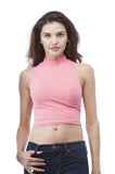 Hollywood Star Fashion Plain Sleeveless Mock Turtle Neck Crop Top