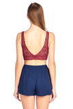 Criss Cross V Neck Front And Back Scalloped Allover Lace Bralette