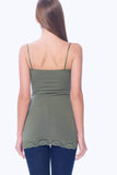 Women's Long Lace Trim Plain Adjustable Spaghetti Strap Cami Top (Military, 1XL)