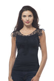 Sleeveless lace trim detail front and back with ribbed sides