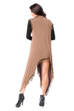 Draped Tunic Duster Top With Fringe Detail