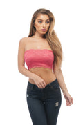 Hollywood Star Fashion Women's Lining Tube Crop Stretch Layer Lace Bandeau Top