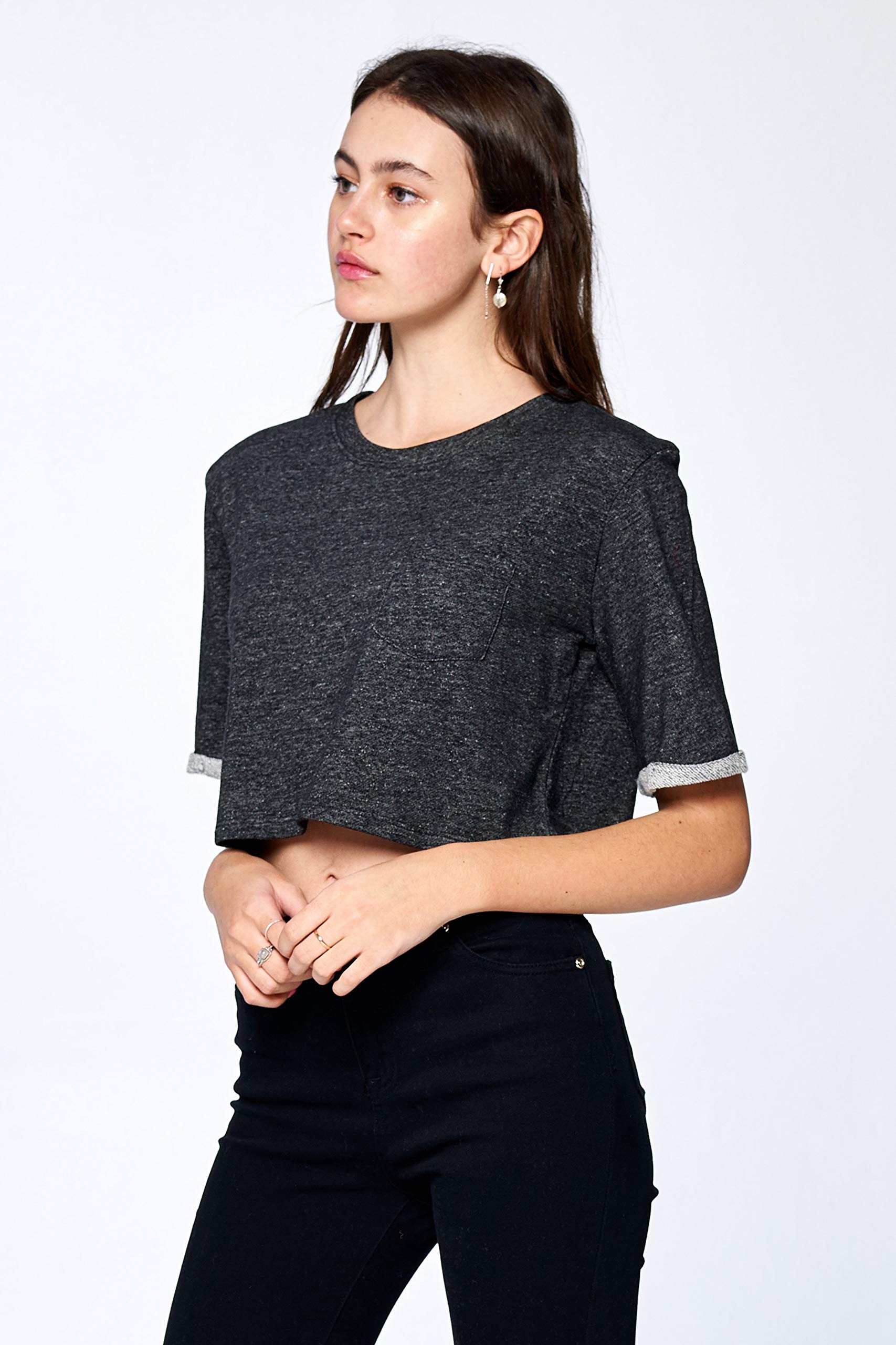 Khanomak Women's Short Sleeve Crewneck Front Pocket Sweater Top