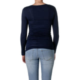 Long Sleeve Crewneck Tee T Shirt Cotton Top (Large, Navy)