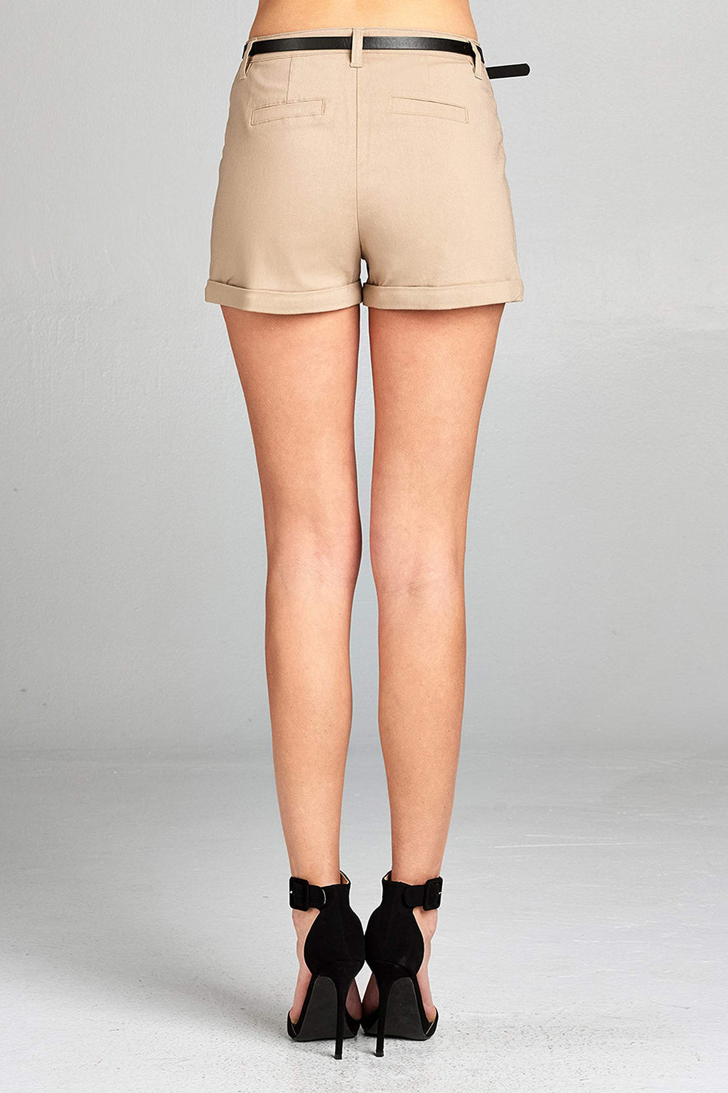 Khanomak Women's Casual Stretch Belted Bengaline Short